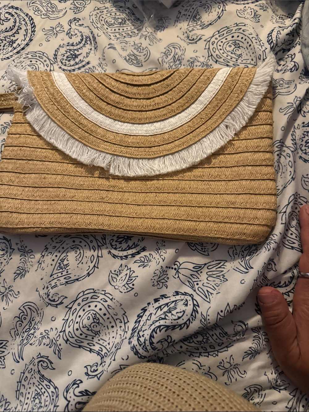 Straw Fringe Clutch Bag - Natural